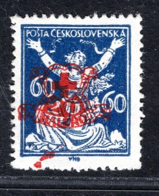 ZT červený  přetisk pro Červený kříž na známce OR 60 h modrá, přetisk rozmazaný , zk. Stu