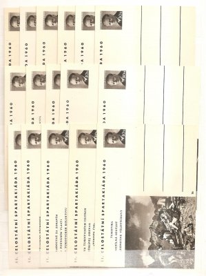 CDV 142  II.celostátní spartakiáda   kompletní sestava  16 tii obrázkových dopisnic, nepoužité