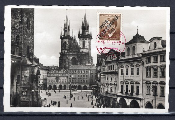Praha ; Pohlednice vyplacená AH   revolučním přetiskem - razítko Praha 66 - 16.5.1945 