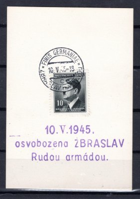 Oficiální kartička se známkou AH  a razítkem Finish Germanie / Zbraslav N Vltavou 10.5.1945 