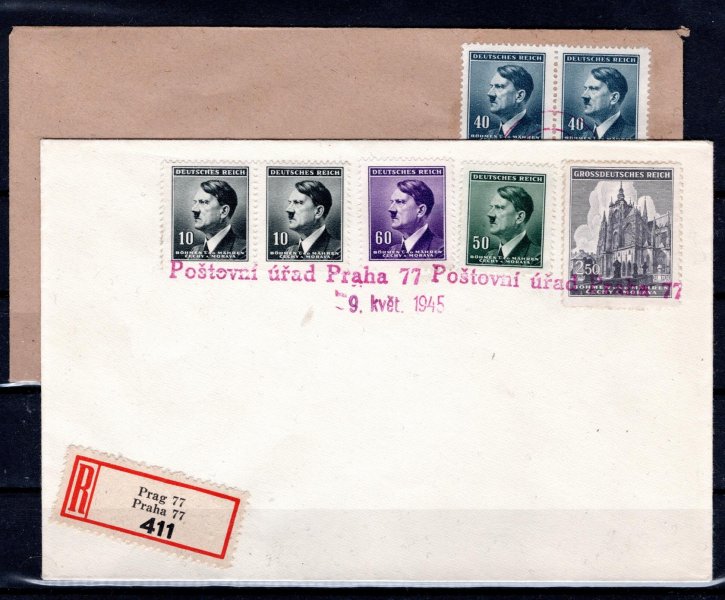 2 poštovně neprošlé dopisy s razítky Praha 13 a 77 - 9.5.1945 