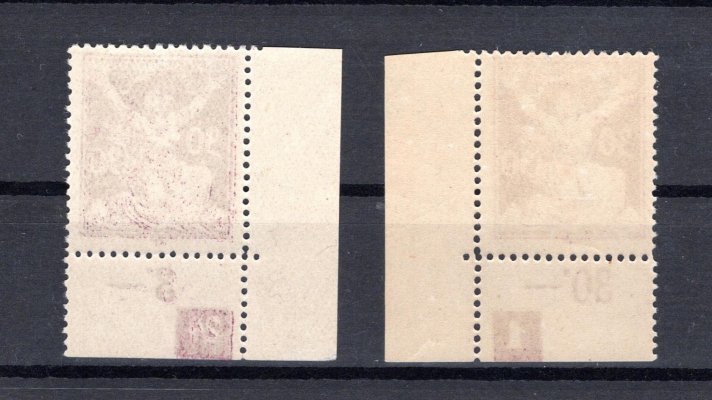 153 A  levý a pravý dolní rohový kus s počítadly a DZ 24-1,  30 h fialová, TD 7 , vzácnější tisková deska