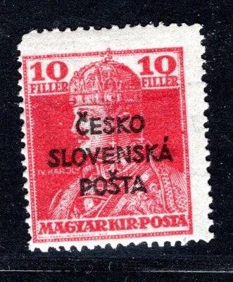 RV 146,  Šrobárův přetisk,Karel 10 f červená zk. Gi