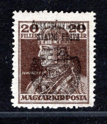 RV 126,  Skalický přetisk, Karel 20 f hnědá,, zk. Ka, Kaufmann