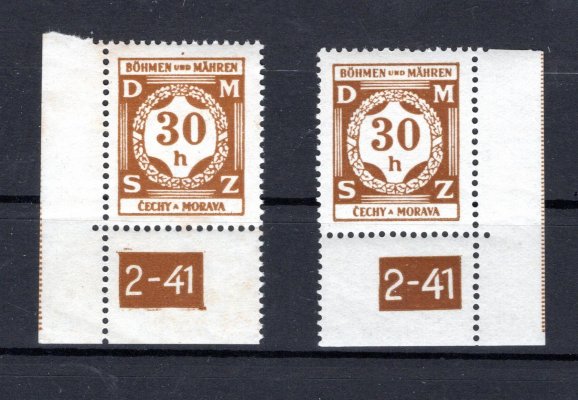 SL 1,rohové známky s  DČ  2-41 a úzkým ochranným rámem, hledané a vzácné