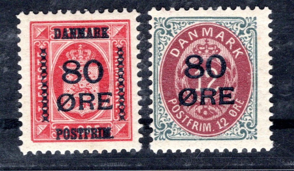 Dánsko - Mi. 82 - 83, přetisk nové hodnoty