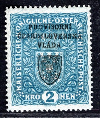 RV 16, I. pražský přetisk, 2 K modrá - úzký formát, zk. Gi,Mr