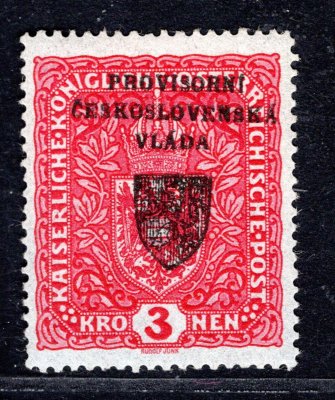 RV 17, I. pražský přetisk, 3  K červená - úzký formát, zk. Gi