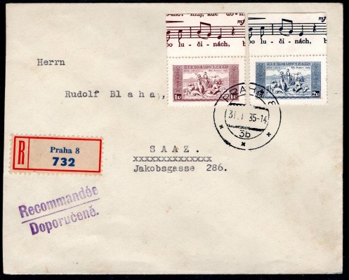 R dopis  vyplacený známkami z aršíku KDM s okrajem, hezká celistvost adresovaná do SAAZ