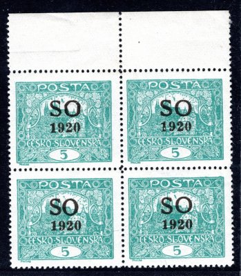 SO 3 B, krajový čtyřblok 5 h modrozelená s DV úzké "O", TD 6