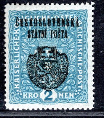 RV 37 - úzká , II. Pražský přetisk,2 K modrá, zk. Gi,Vr