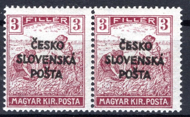 RV 138, Šrobárův přetisk, dvoupáska 3 f fialová, ženci, zk. Kaufmann