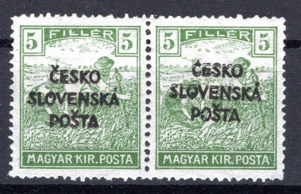 RV 140, Šrobárův přetisk, dvoupáska 5 f zelená, ženci, zk. Kaufmann