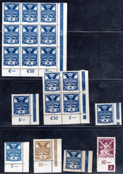 sestava krajových a rohových znamek s DČ a DZ, 1 x OR, různorodá, přesto velmi zajímavá kolekce, převážně holubice 5 h modrá