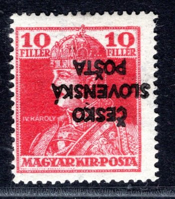 RV 146  PP  ;Šrobárův přetisk, 10 F Karel  -převrácený přetisk : zk. Mrňák 
