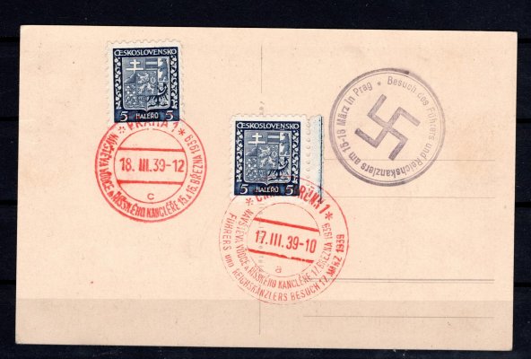 propagační pohlednice A.H., na zadní straně 2 x 5 h znak s přílež. razítkem + modrý neúřední kašet