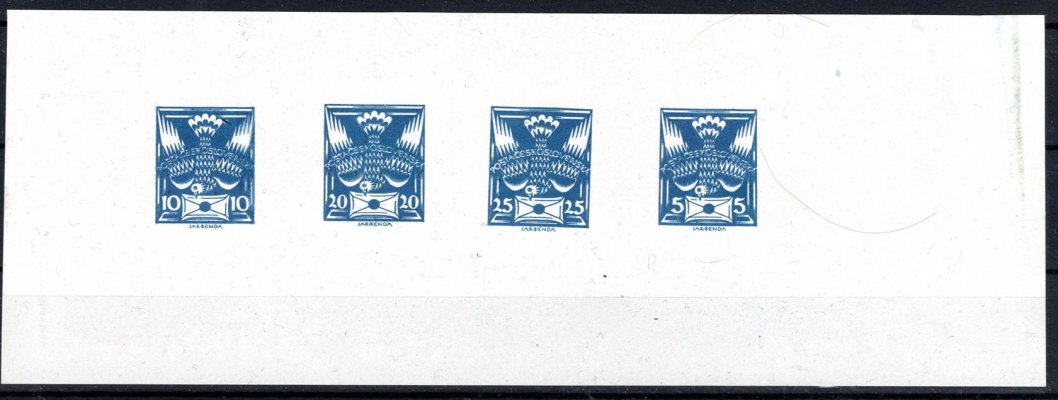 ZT  soutisk 4 hodnot na křídovém papíru v barvě modré - velmi široké okraje 
