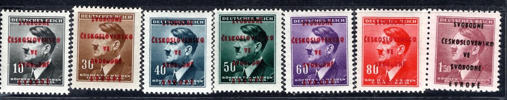 Praha Smíchov - revoluční přetisk na známkách A.H., kompletní řada
