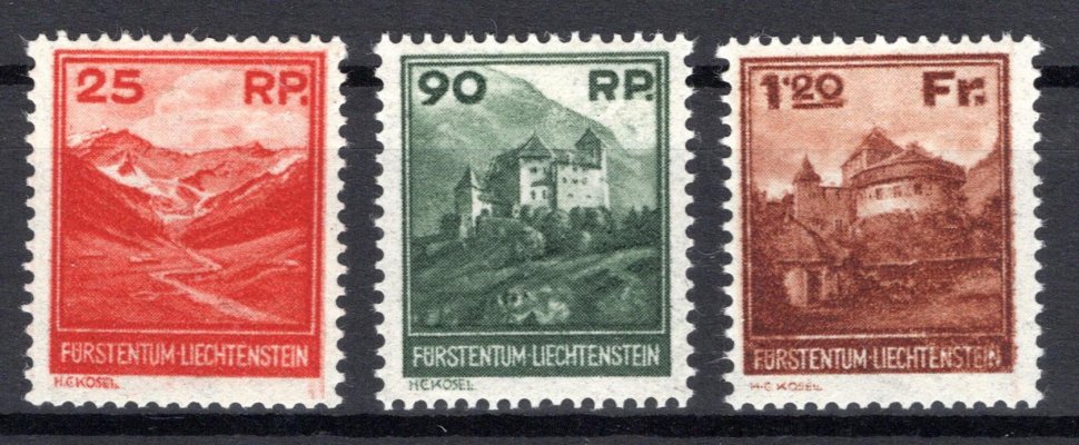 Liechtenstein - Mi. 119 - 21, výplatní řada, krajinky, kat. 1000,- Eu