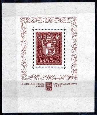 Liechtenstein - Mi. Block 1, VADUZ - výstava známek, kat. 2800,---krásný kus 