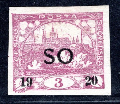 SO 2 PSZ  ; 3 halíře fialová s přetiskem pro spěšné známky ; částečný obtisk přetisku -  zk. Vrba 