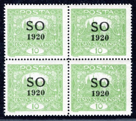 SO 4 B, zelená 10 h, 4 blok, ZP 60-70/ TD I, na ZP 70 DV - přerušený hodnotový štítek vpravo nahoře