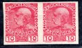 144 U, císař Franz Josef,10 h červená, dvoupáska, nezoubkovaná, hledaná známka  (použito pro revoluční přetisky)