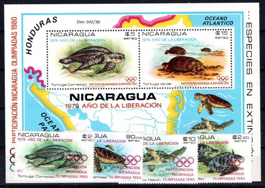Nicaragua - Mi. 2099 - 2102, Bl. 114,  fauna - Olympiáda.kat. 90,- Eu