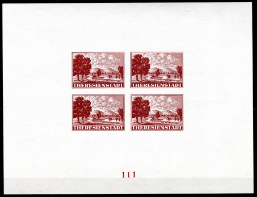 PRA 1 a, Terezín, propagační aršík pro Červený kříž v hnědé barvě s číslem "111" dekorativní číslo ! , ve velmi hezké, lze hovořit o  mimořádné kvalitě